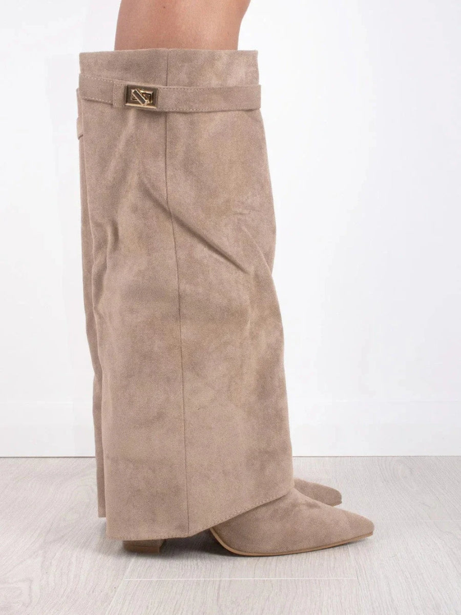Elegant Women's Knee-High Suede Boots - Black, Beige, Brown, Leather, Size Variants
