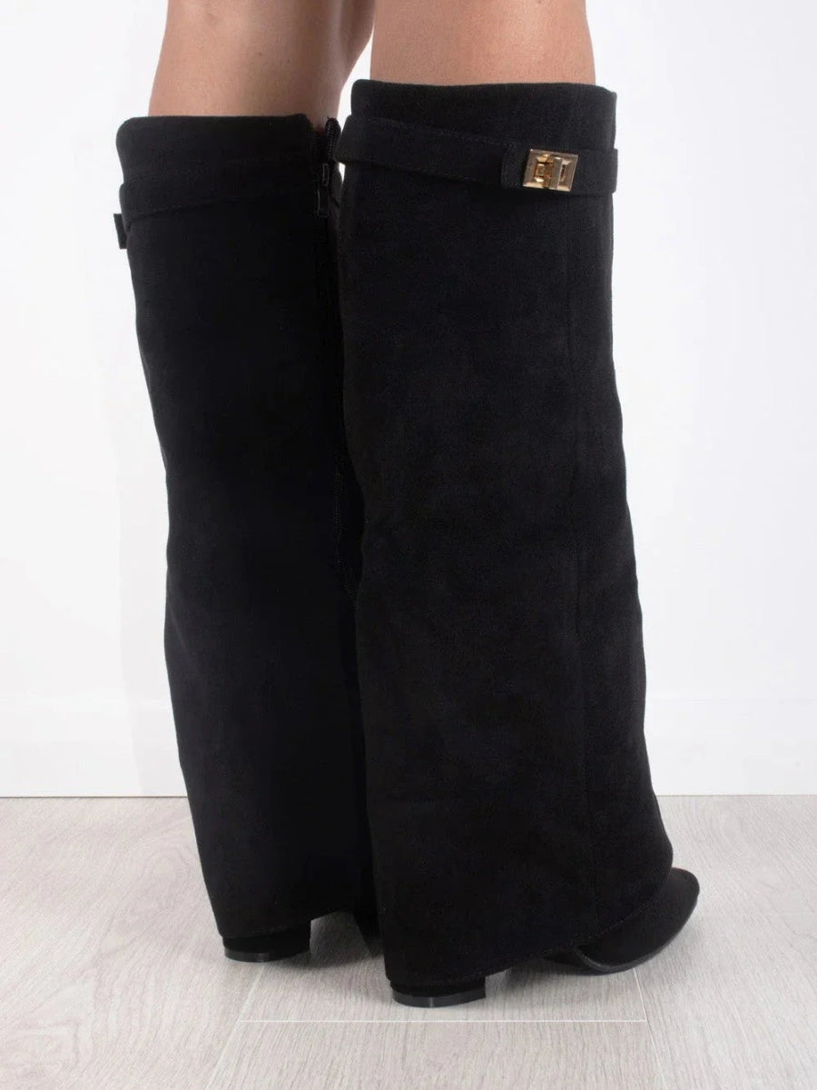 Elegant Women's Knee-High Suede Boots - Black, Beige, Brown, Leather, Size Variants